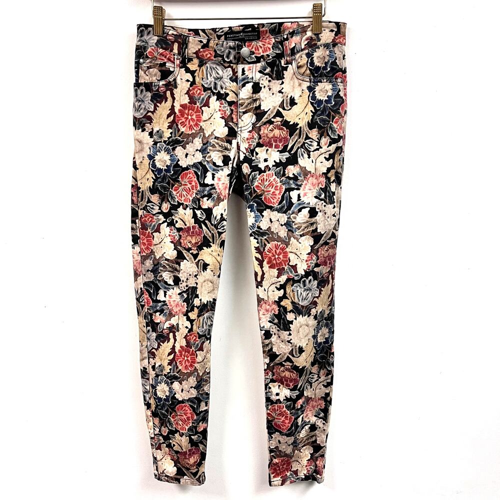 Women's Peruvian connection floral skinny stretch ankle pants size 6 mauve blue